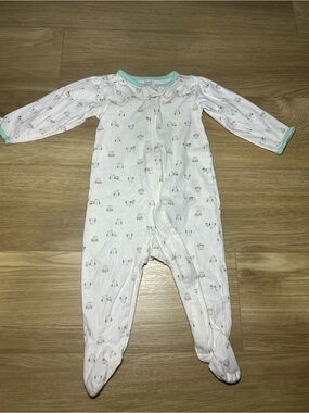 Carter's White Footed One-Piece with Mint Trim and Tiny Animal Print